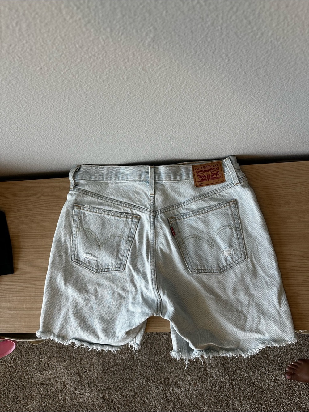 Levi's Light Blue Distressed Denim Shorts - Picture 4 of 4